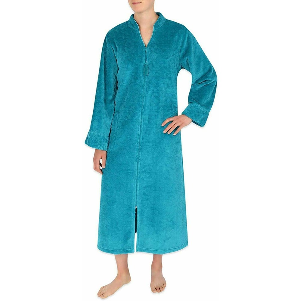 LAST ONE-Miss Elaine  Fleece Long Zipper Robe- Teal NWT - Picture 3 of 10